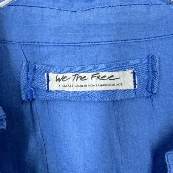 Free People Float Away Button Tee Top XS Blue Vista Oversized Swing Casual Boho - Picture 5 of 8